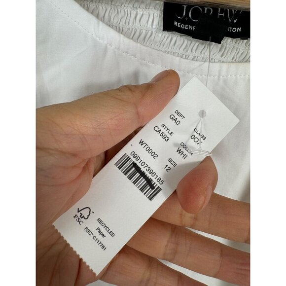 J.Crew Fitted puff-sleeve top white smocked back sz 12 - Picture 4 of 9